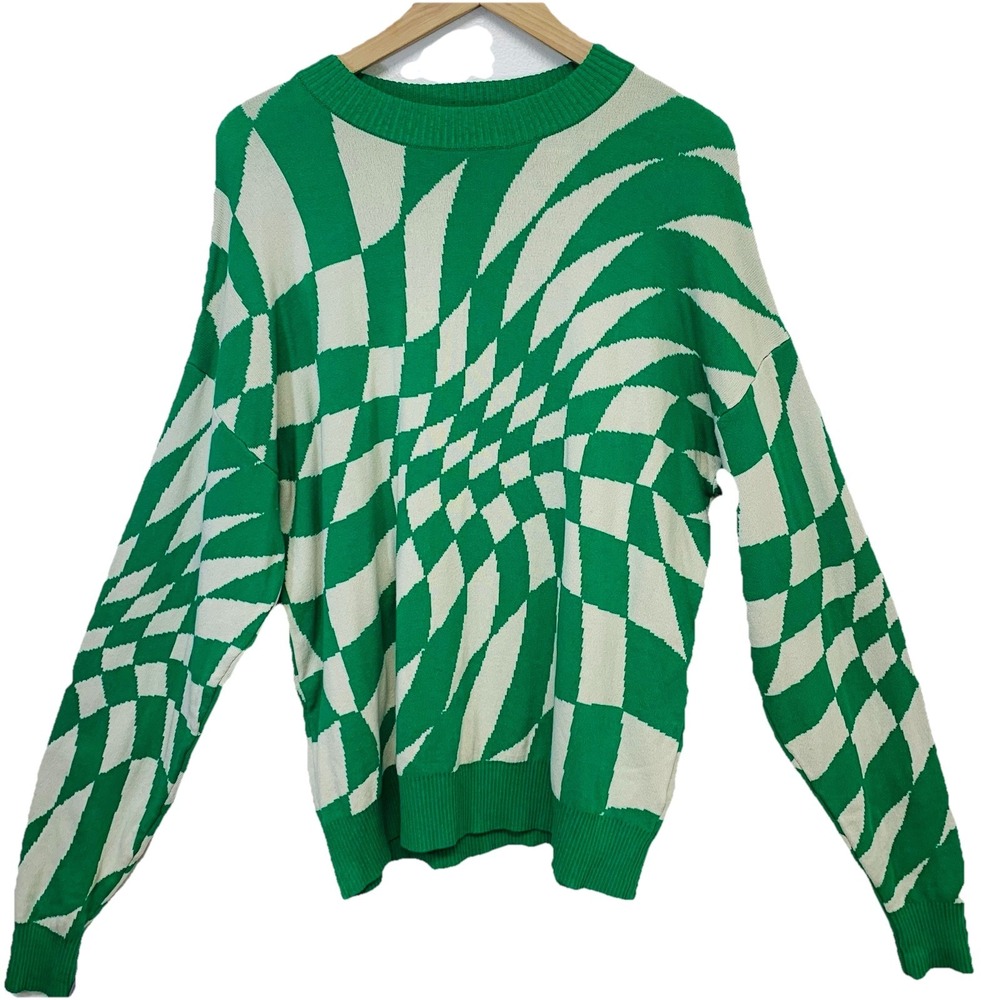 Edikted Crew Neck Oversized Colorful Sweater Green Geometric‎ XS/S Long Sleeve